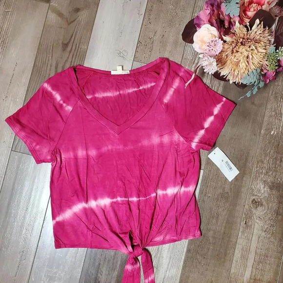 NWT Ultra Flirt Women's Pink and White Tie Dye V-Neck Top Size Medium - Picture 14 of 14